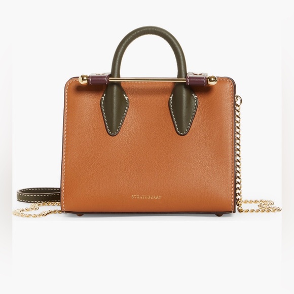 Strathberry Handbags - Strathberry Nano Colorblock Leather Tote (Tan/Burgundy/Forest)
